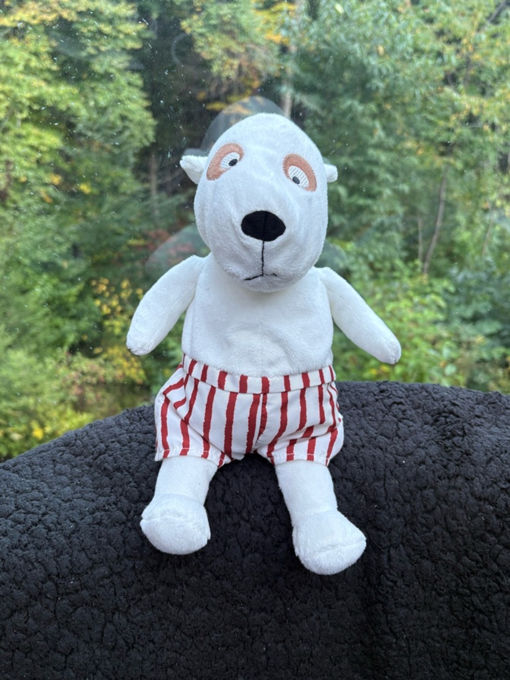 IKEA Vanlighet White Puppy Dog Plush Stuffed Animal with Red Striped Shorts